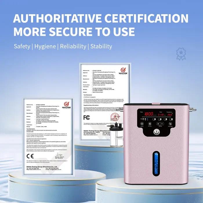 Machine de thérapie par inhalation d'hydrogène rose gold pour traitement des maladies neurodégénératives et entretien de la peau