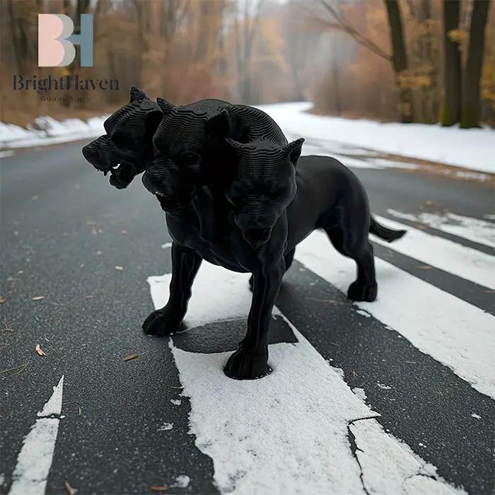 Statue de chien à trois têtes gothique