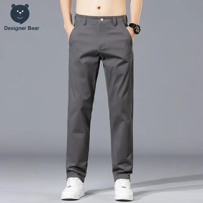 Pantalon décontracté pour homme, collection Printemps-Été, 97% coton, coupe droite, couleur unie, pour affaires et loisirs, long, kaki, gris, bleu