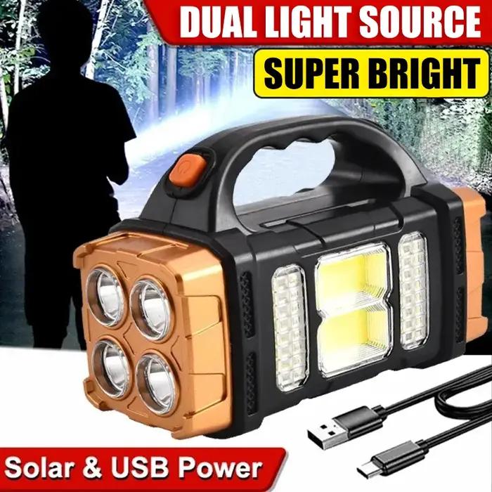 Lampe de poche LED solaire aste par USB, lampe de travail COB, charge à 4 vitesses, lampe de camping