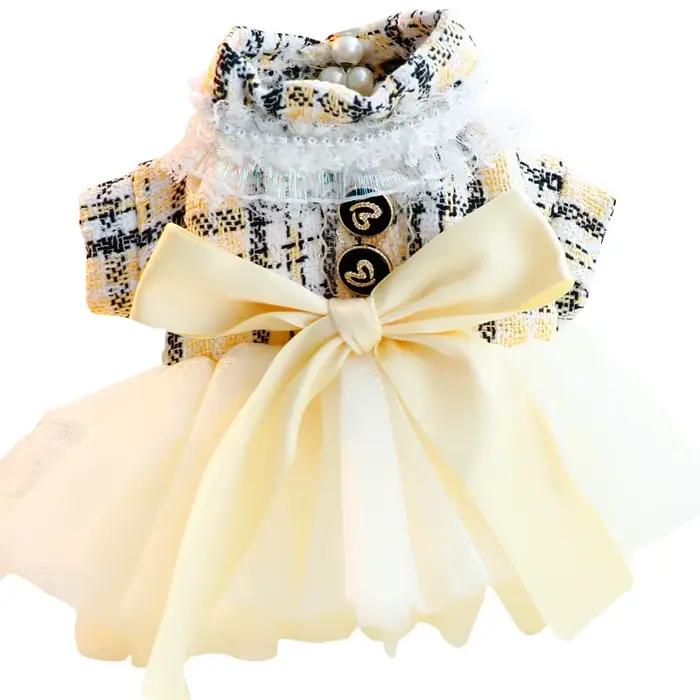 Robe princesse en coton et élasthanne pour chiens et chats, jaune, style automne-hiver, tenue de princesse élégante pour animaux de compagnie