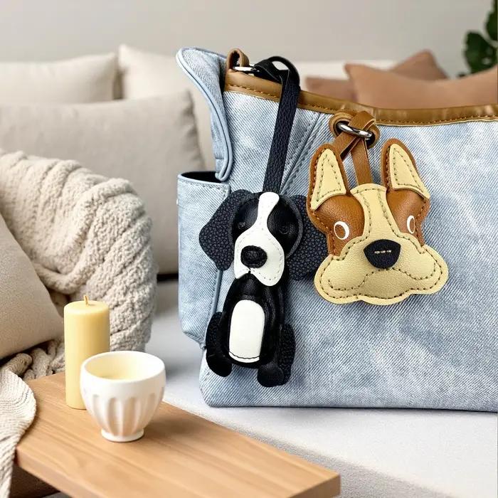 Porte-clés et breloque de sac en cuir PU Bouledogue français et Beagle – Adorable accessoire pour sac à main
