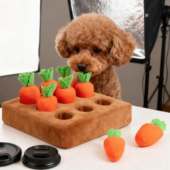 Jouet interactif pour chien en peluche en forme de carotte