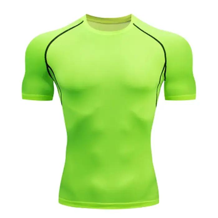T-shirt de compression élastique respirant pour homme haut serré sweat-shirt de course jogging salle de sport entraînement en plein air