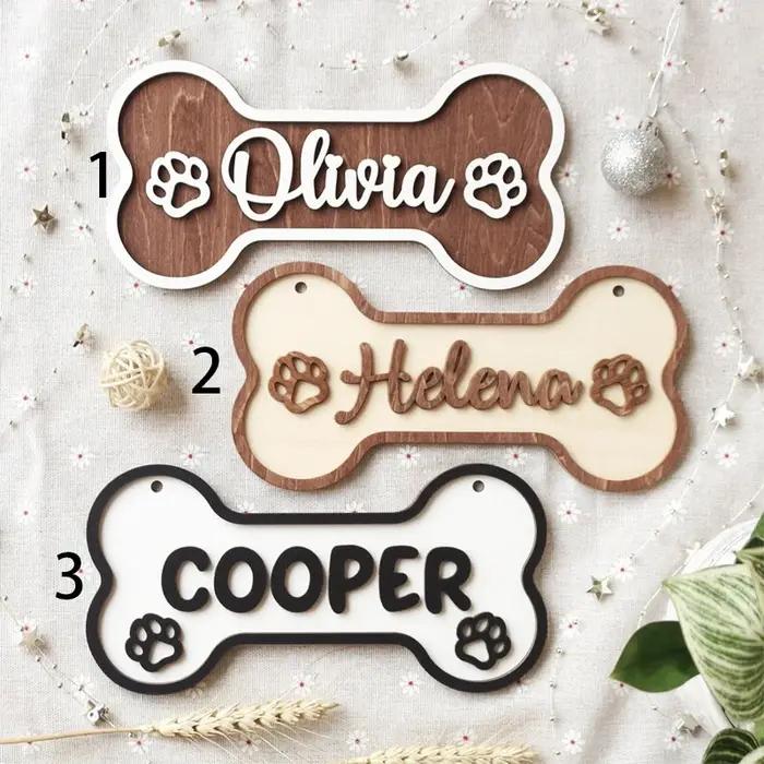 Panneau en bois personnalisé en forme d'os avec nom de chien, plaque nominative personnalisée pour animal de compagnie, décoration murale personnalisée avec nom de chien pour les amoureux des animaux,