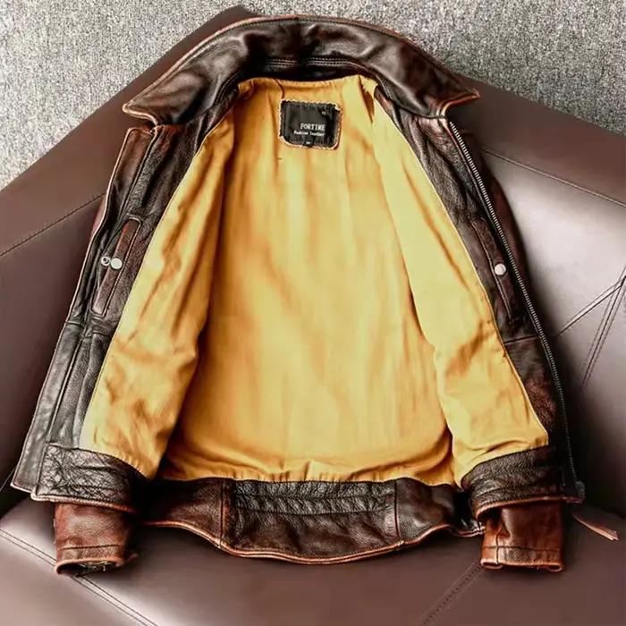 Veste en cuir hirondelle homme vintage pour motard avec col rabattu et détails en fermeture éclair pour l'automne et l'hiver
