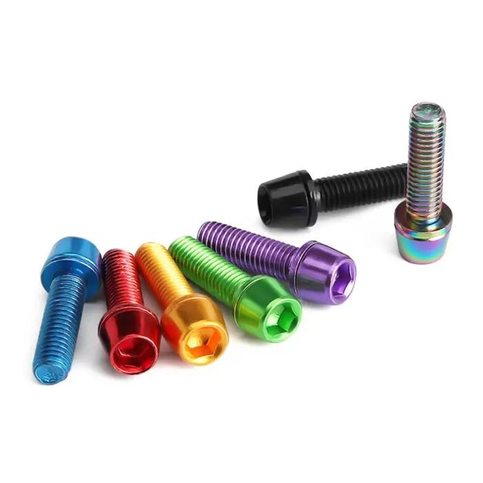 6 pièces/ensemble vis de guidon de vélo en acier inoxydable coloré plaqué titane M5 * 18MM vtt vélo
