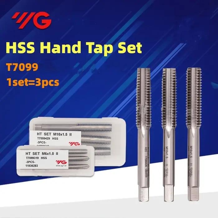 Korea YG HSS Hand Tap Set = 3PCs, Straight T7099, X0.45, 0.5, 0.7, 0.8, 1, 1.25, 1.75, 2, 2.5, 1Set