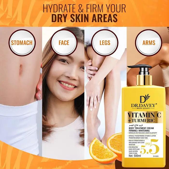 Crème éclaircissante pour le corps au curcuma à la vitamine C +. Crème anti-âge pour taches de vieil