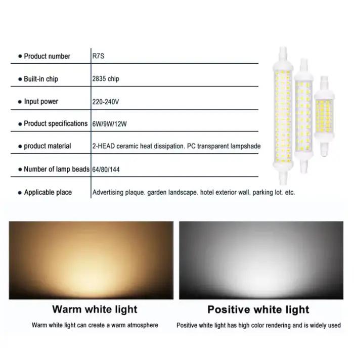 Projecteur LED R7S 9W 12W, lampes LED SMD 2835 78mm 118mm 135mm, ampoule LED à intensité variable 22