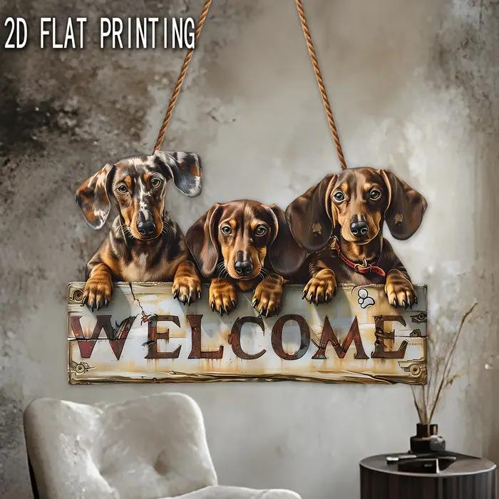 Panneau de bienvenue pour chien en bois plat 2D de 25 cm, décorations murales pour portes de maison,