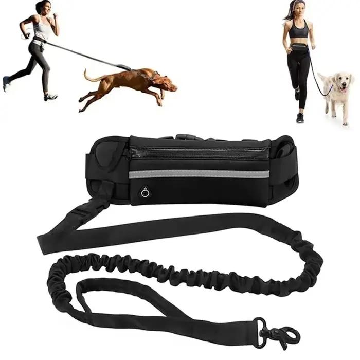 Laisse pour chien mains libres haute visibilité réfléchissante avec sac banane rétractable et élastique pour course et promenade occasionnelle et quotidienne