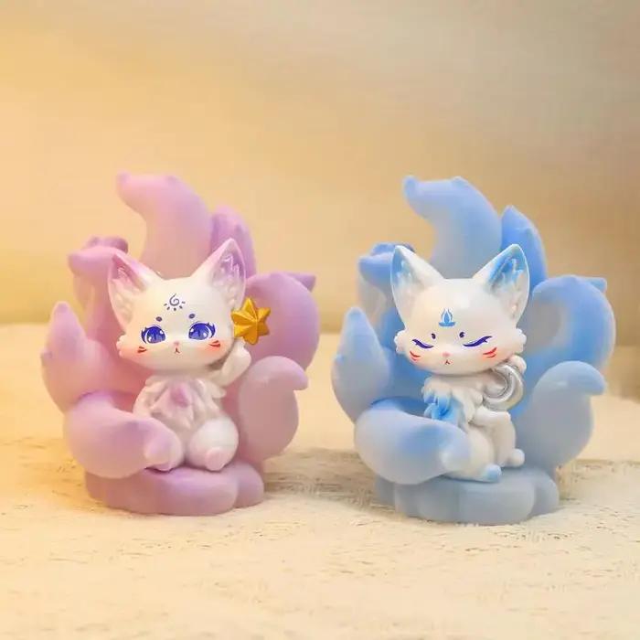 Boîte Mystère Lumineuse Renard à Neuf Queues Porte-Bonheur – Figurine Mignonne Créature Mythique avec Figurine de Chasse Cachée – Décoration de Bureau à Collectionner – Cadeau