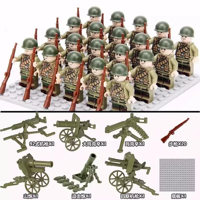 Blocs de construction militaires de la Seconde Guerre mondiale, poupées, figurines, poupées humanoïdes, jouets, armes lourdes, cadeaux d'anniversaire, personnages de dessins animés.