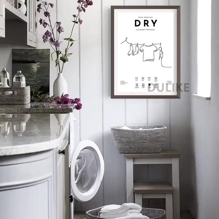 Affiche de guidage des symboles d'entretien du linge imprimés d'art pliables pour salle à laver décoration murale images peinture toile