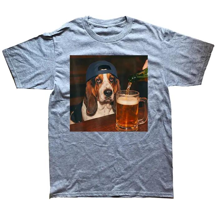 T-shirt humoristique Basset buvant de la bière, mème de chien pour la fête des pères, streetwear, manches courtes, unisexe, coupe ample