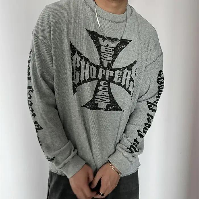 Yao mode Vintage ample Streetwear HipHop sanskrit Logo imprimé t-shirt de haute qualité à manches lo