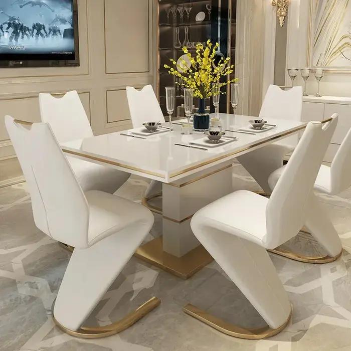 Table à Manger Carrée en Marbre avec 4 ou 6 Chaises Dorées Luxe Modernes pour Maison Occasions Spéciales