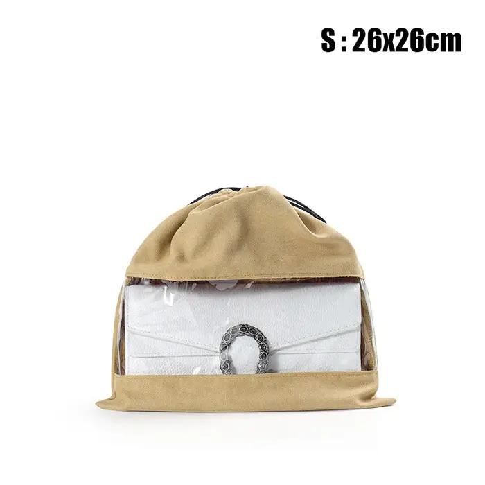 Sac en velours anti-poussière, transparent, respirant, résistant à l'humidité, entièrement fermé, de luxe, avec cordon de serrage, sac de rangement avec cordon de serrage