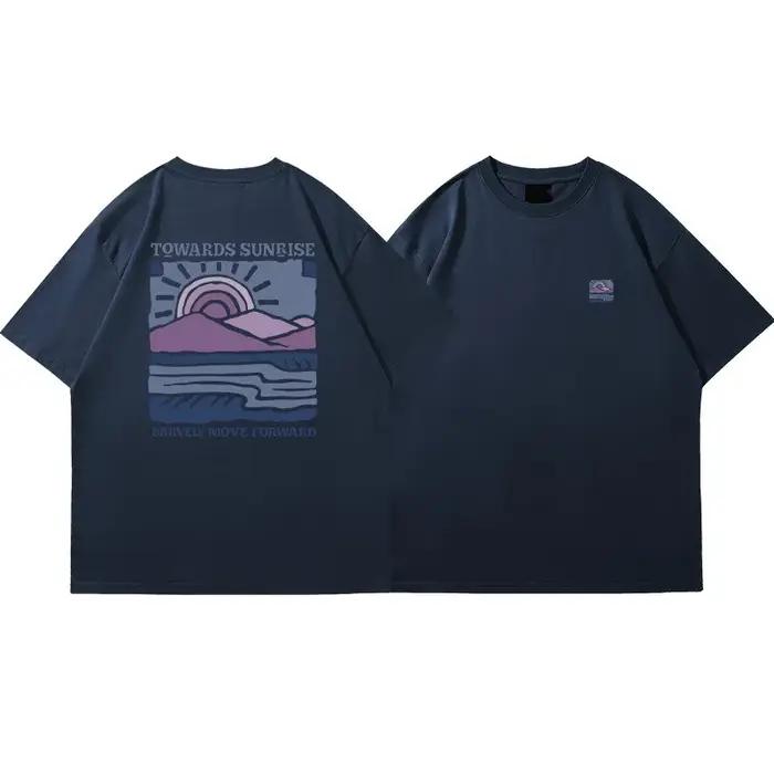 T-shirt unisexe en coton à manches courtes et col rond, imprimé motif rétro américain, coupe décontr