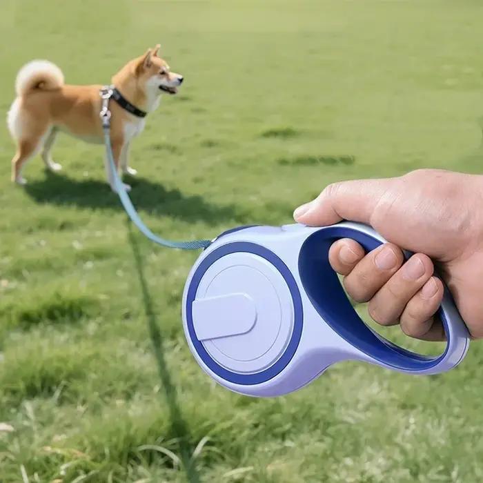 Laisse rétractable automatique en nylon robuste pour chien avec corde extensible pour courses et promenades en extérieur couleurs rose violet noir