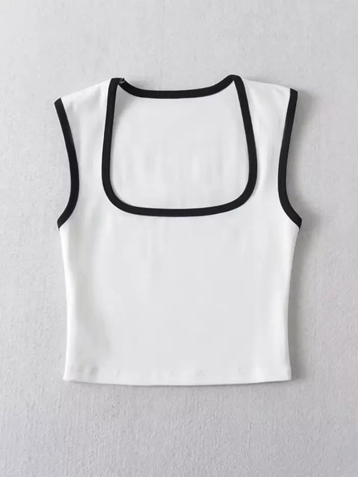 Débardeur sans manches pour femme, Slim, couleur contrastée, décontracté, col carré, haut court, vêt
