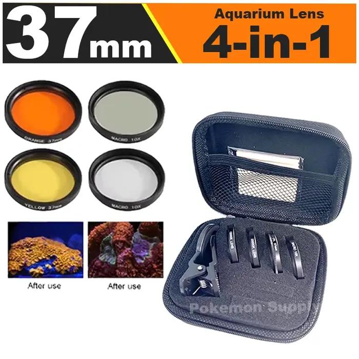 37mm 4 en 1 objectif d'aquarium Aquarium téléphone caméra lentille filtre Macro