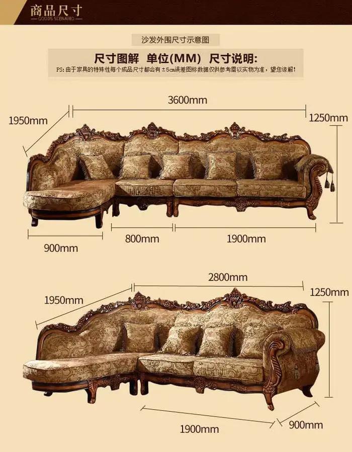 Canapé d'angle en velours de style classique européen, ensemble de meubles de salon de luxe avec ran