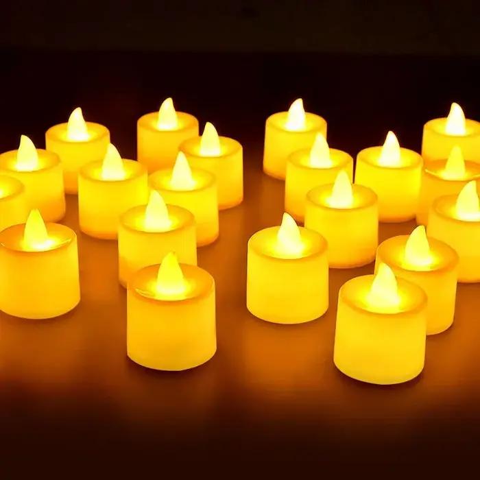 12-1 pièces bougies LED colorées à piles sans flamme photophore fausses bougies lampe de mariage fêt