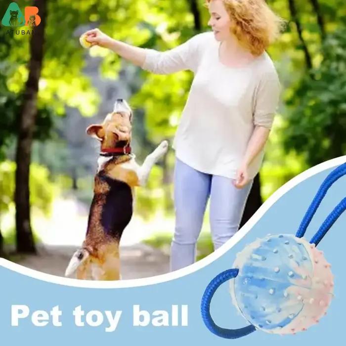 ATUBAN Balle d'entraînement pour chien sur corde Jouet de récompense et de remorqueur en caoutchouc naturel lourd avec poignée en nylon – Couture de chiens de travail sportifs