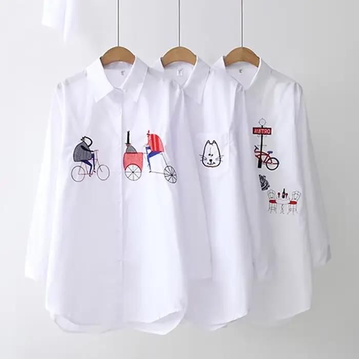 Chemise blanche en coton à manches longues pour femmes
