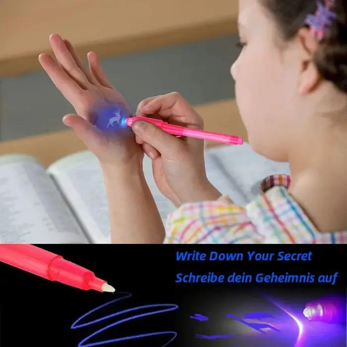 Stylo à encre Invisible avec lumière UV, marqueur magique pour Message Secret, prix de boîte de trés