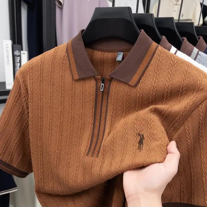 Marque de luxe à manches courtes polo shirt Paul pony broderie Stripe Design hommes tricot t - shirt