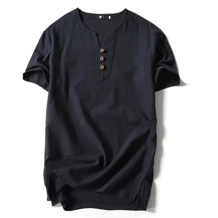 T-shirt en lin et coton à manches courtes pour homme 2026 – Léger et décontracté – Hauts et t-shirts