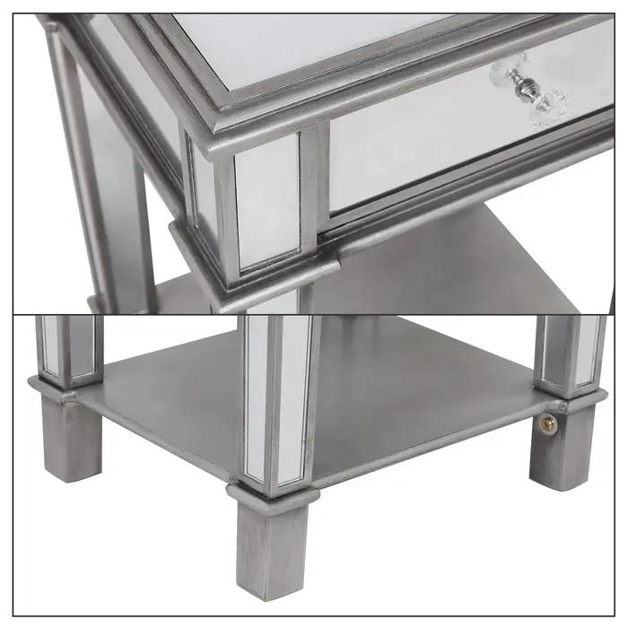 Table d'appoint miroir argentée pour salon chambre, 2 niveaux, côté canapé, armoire de chevet, table