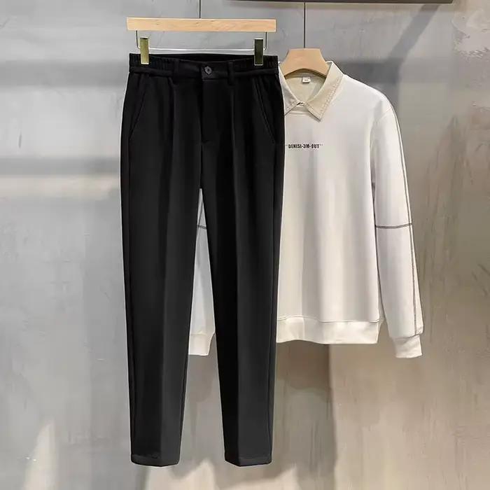 Pantalon de costume en laine pour hommes, mode coréenne, Slim, droit, taille élastique, formel, Busi