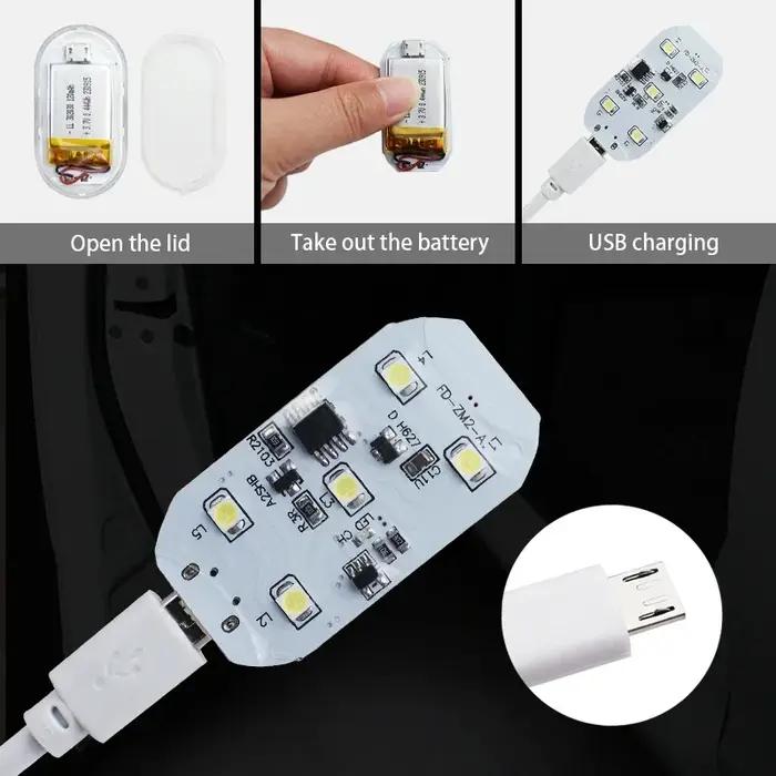 Lumières LED magnétiques pour porte de voiture, 2 pièces, rechargeables par USB, lumière de bienvenu