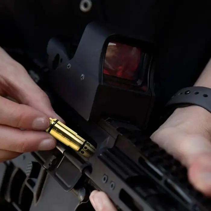 Cartouche de formation laser à point rouge vert pour tir à sec 9mm 380ACP 38SPL 40S&W 223Rem 45ACP 7.62x39 pour entraînement et alignement de canon