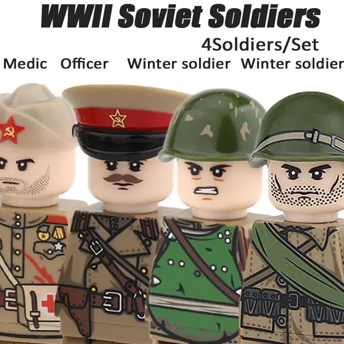 Figurines de soldats d'hiver de la Seconde Guerre mondiale, blocs de construction, officier, infanterie américaine, armée britannique, armes, 98K, armée rouge soviétique, briques, jouets