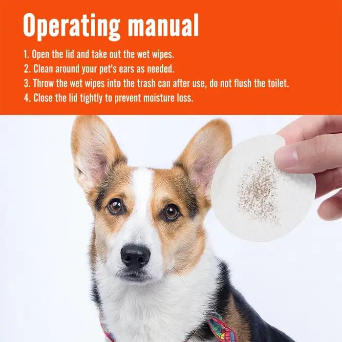 Lingettes humides pour oreilles d'animaux de compagnie non toxiques anti-acariens soulageant les démangeaisons pour chiens chats 100 pièces hygiène auditive durable