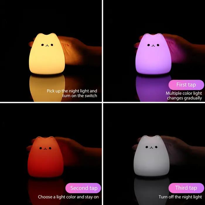 Mini Kawaii populaire chat bébé lampe de nuit 7 couleurs Pat Touch couleur changeante Protection des