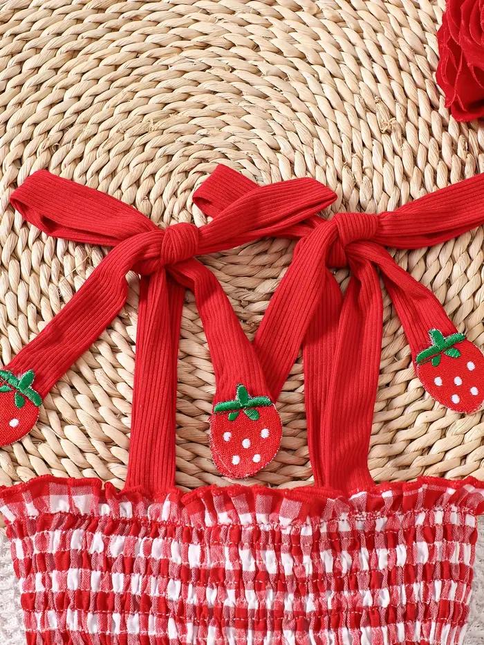 Robe barboteuse smockée à bretelles à nouer pour bébé fille – Corsage froncé extensible et jupe supe