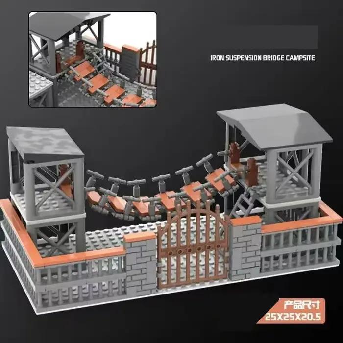 Ensemble de blocs de construction WW2 Suspension Bridge et Base Militaire pour passionnés d'histoire et amoureux de la construction complexes