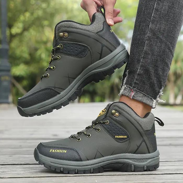 Vente chaude! Bottes d'extérieur en cuir marron pour hommes, chaussures de randonnée, Support de cheville, semelle épaisse, Camping, randonnée, aventure, Design 2025