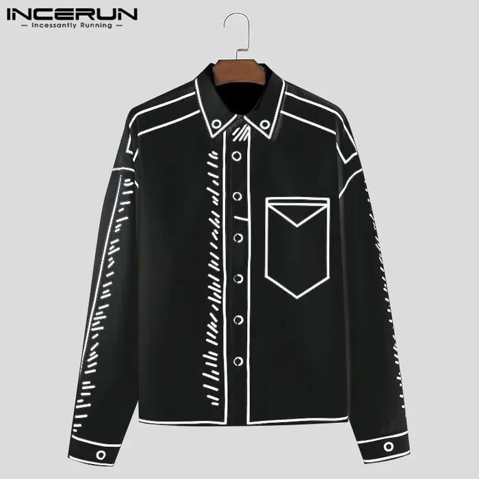 INCERUN beaux hommes hauts 2024 Manga dessin animé imprimé ligne chemise mode mâle Streetwear offre