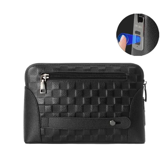 Sac à main avec serrure à empreinte digitale pour homme, portefeuille de sécurité pour femme, pochette antivol