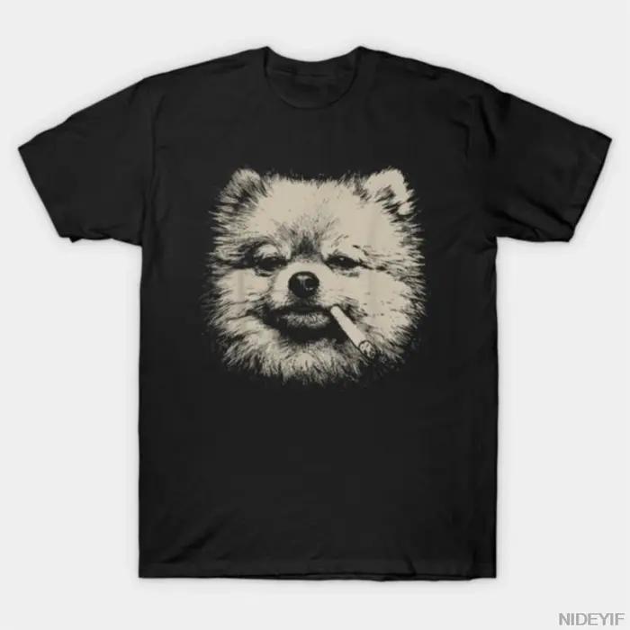 T-shirt avec motif de chien Pomeranian pour hommes et femmes, 100% coton, hauts à manches courtes, 0