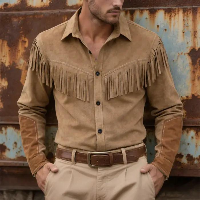 Costume de cowboy pour hommes, chemises de cowboy, cardigan décontracté en daim imitation avec frang