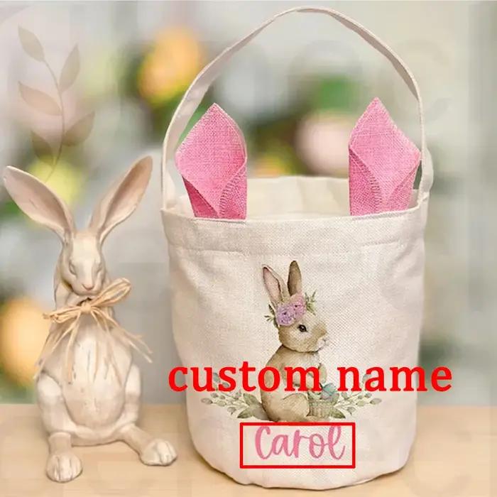 Panier de chasse aux œufs personnalisé, lapin Vintage, sac de pâques joyeux, décoration de ferme rus