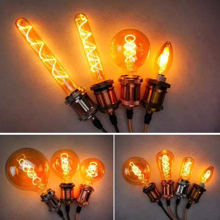 Ampoule LED à filament en spirale rétro A60 C35 ST64 T45 G80 G95 G125 T1225 4W E27 220V Dimmable Lam